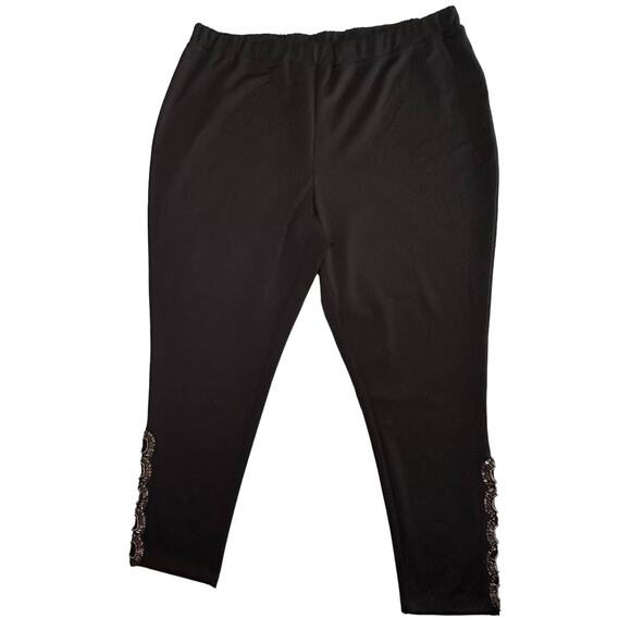Roamans Womens Black Pants Sz 26W (39x28) Bead Embellished Pull On Elastic Waist - Picture 6 of 12